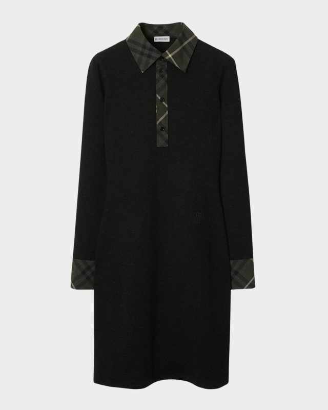 Check Long-Sleeve Polo Dress
